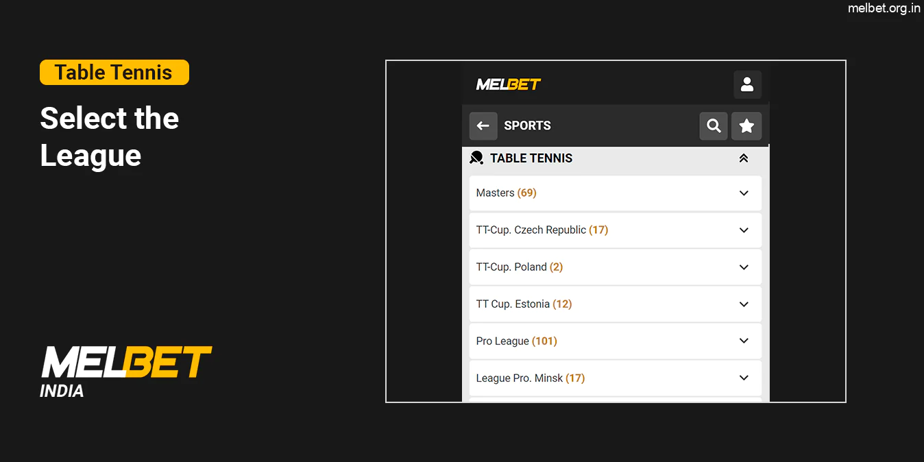 Choose the Table Tennis League to Bet on - Melbet